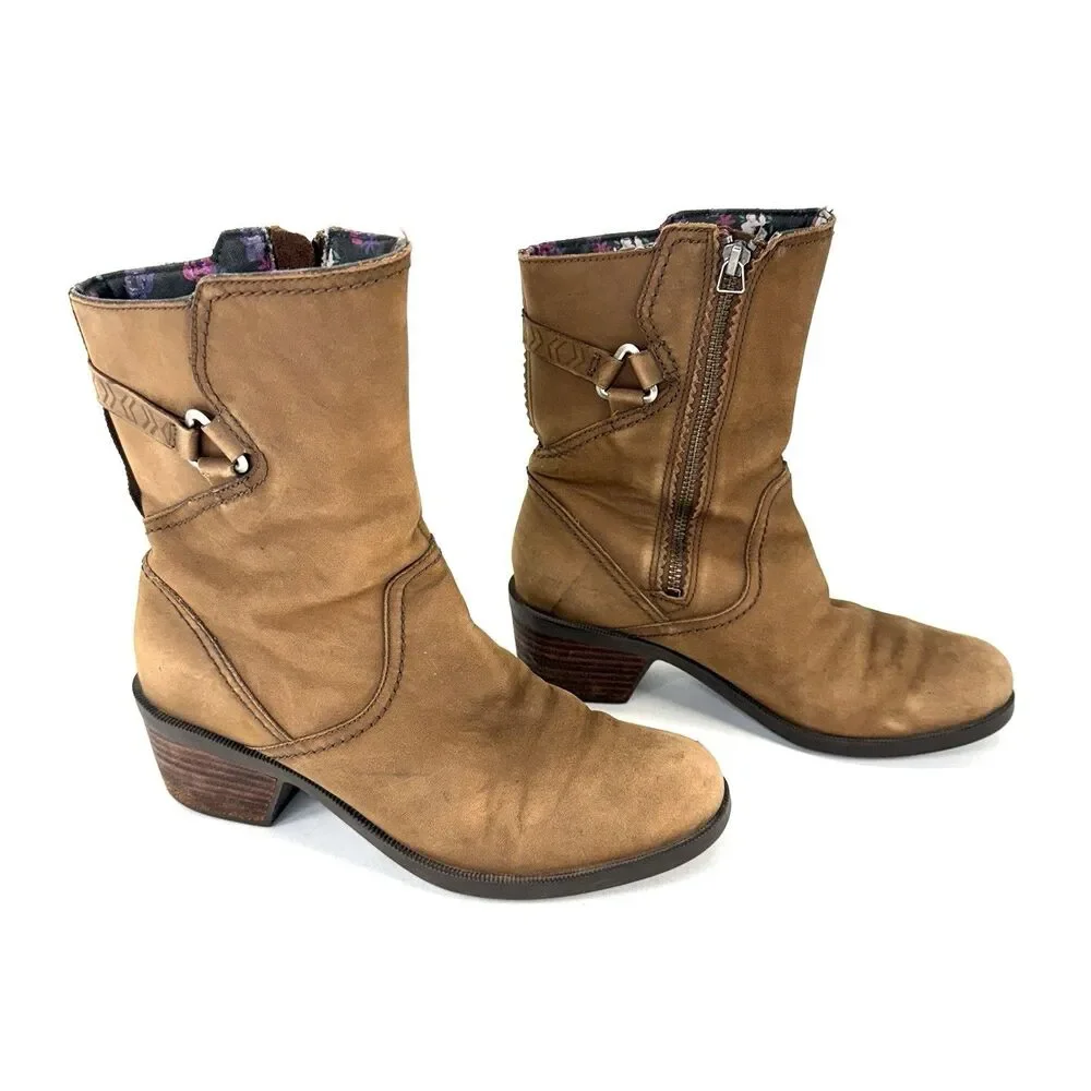 Teva Foxy Mid Womens Brown Tan Mid Calf Boots 1008316 Size 7.5 Nubuck Heel